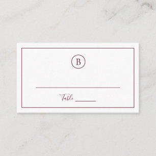 Monogram Traditional Simple Burgundy Wedding Place Card