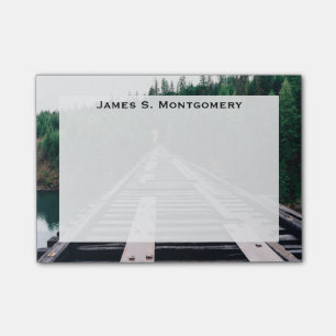 Monogram Train Railroad Tracks Green Woods Water Post-it Notes