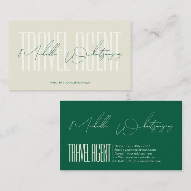 Monogram TRAVEL AGENT modern script Business Card (Front/Back)