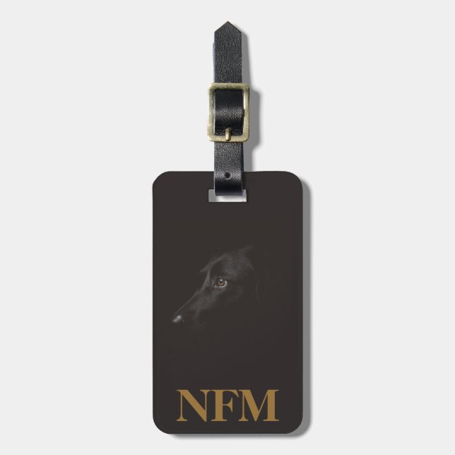Monogram Travel Black Labrador Dog Luggage Tag (Front Vertical)