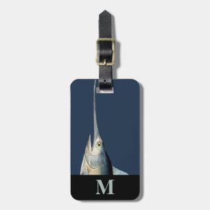 Monogram Travel Blue Grey Swordfish Fish Head Luggage Tag