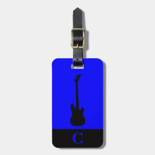 Monogram Travel Music Electric Bass Guitar Blue Luggage Tag