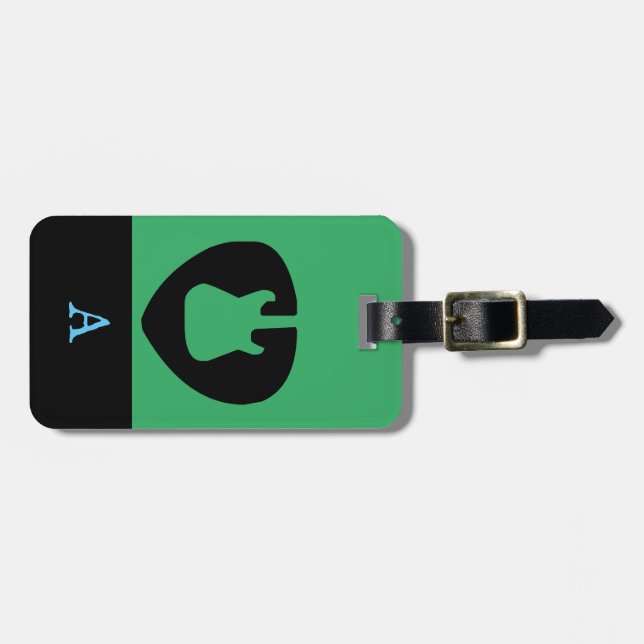 Monogram Travel Music Electric Bass Guitar Luggage Tag (Front Horizontal)