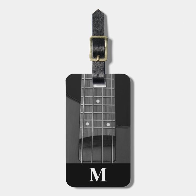 Monogram Travel Music Electric Bass Guitar Luggage Tag (Front Vertical)