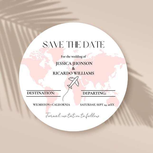 Monogram travel wedding theme save the date round  invitation (Creator Uploaded)