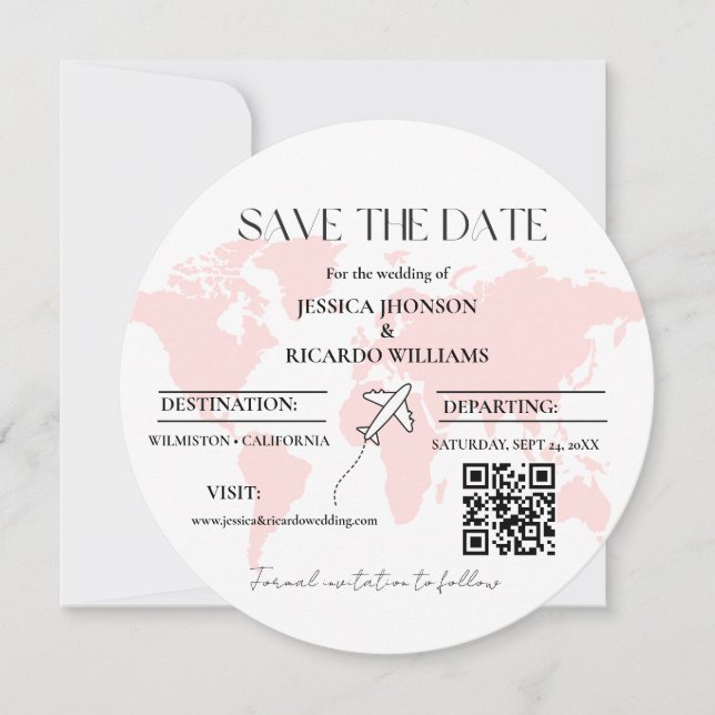 Monogram travel wedding theme save the date round invitation (Front)