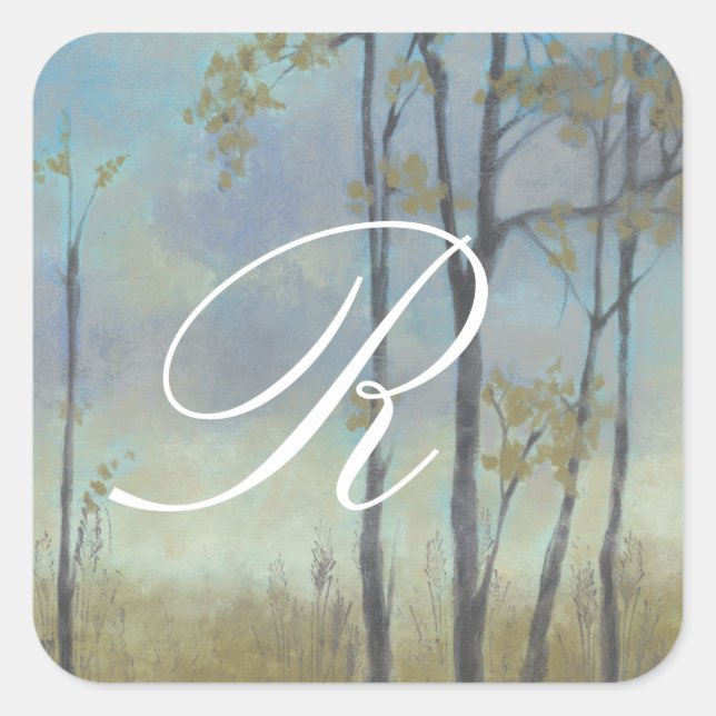 Monogram | Tree-Lined Wheat Grass I Square Sticker (Front)