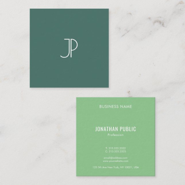 Monogram Trend Colours Professional Modern Elegant Square Business Card (Front/Back)