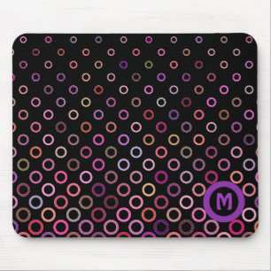 Monogram Trendy Colorful Circles on Black Mouse Mat