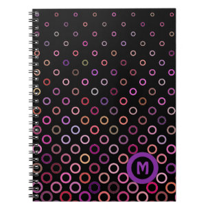 Monogram Trendy Colorful Circles on Black Notebook