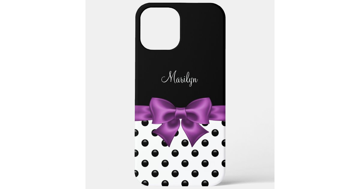 Monogram Trendy Modern Purple Bow Polkadots iPhone 12 Pro ...
