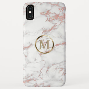 Monogram Trendy Rose Gold & White Marble iPhone XS Max Case