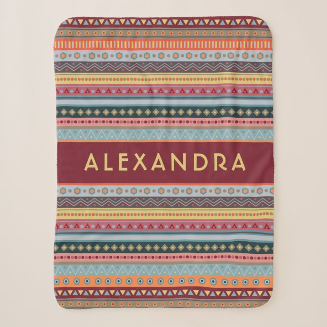 Monogram Tribal Pattern Colourful Sherpa Blanket (Front)