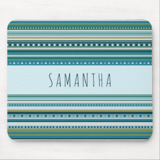 Monogram Tribal Teal Blue Stripes Pattern Mousepad