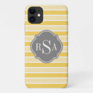 Monogram Trio Yellow Stripes Pattern iPhone 11 Case
