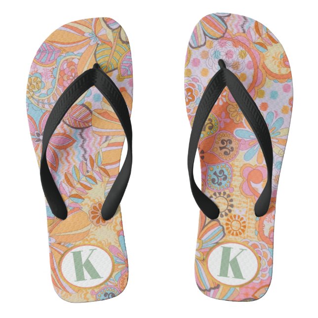 Monogram Trippy Nostalgic Floral Mood Flip Flops (Footbed)