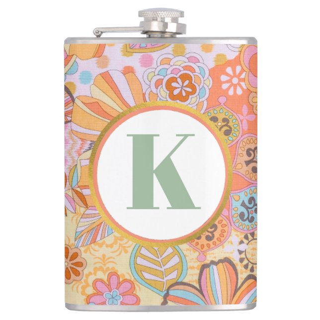 Monogram Trippy Nostalgic Floral Mood Hip Flask (Front)