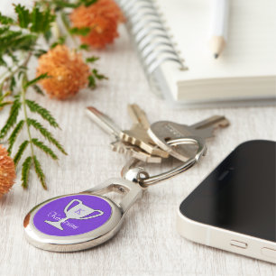 Monogram trophy champion name purple key ring