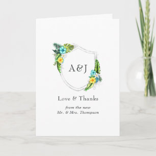 Monogram Tropical Aloha Summer Beach Wedding Thank You Card