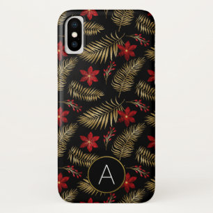 Monogram Tropical Black and Gold Foil Leaves iPhone X Case