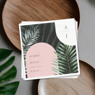 Monogram Tropical Blush Pink Arch Palm Leaves Napkin