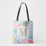 Monogram Tropical Colourful Collage Tote Bag<br><div class="desc">A happy, bold and colourful print inspired by a tropical garden and Matisse and his famous cutouts. A totally tropical collage on a White Base. The flower and plant elements were first hand drawn or painted and then digitally manipulated to create this "paper cut out" look repeat pattern. Add your...</div>