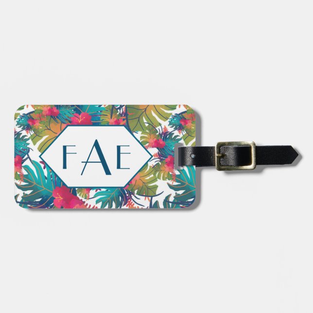 Monogram Tropical Floral Luggage Tag (Front Horizontal)
