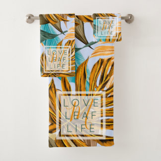 Monogram Tropical Foliage Botanical Leaf Pattern Bath Towel Set