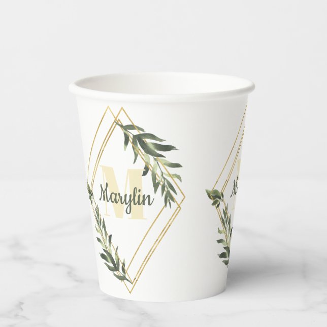 Monogram Tropical Foliage Minimal design Paper Cups (Front)