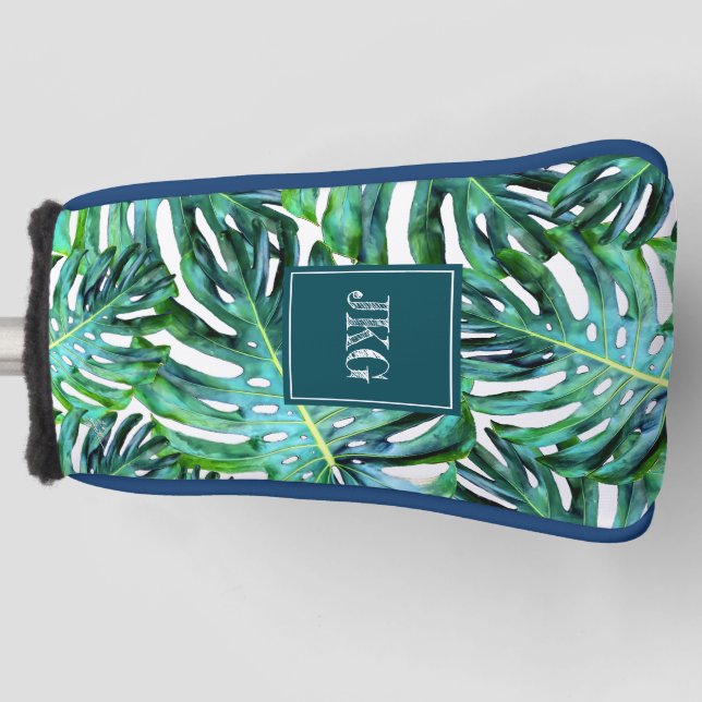 Monogram Tropical Greenery Pattern Monstera Leaf Golf Head Cover (Front)