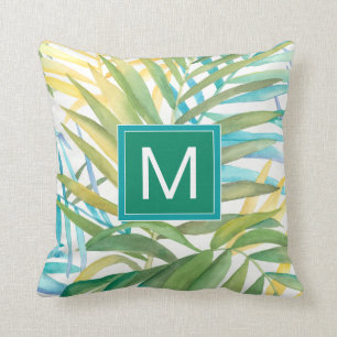 Monogram   Tropical Palm Leaves Cushion