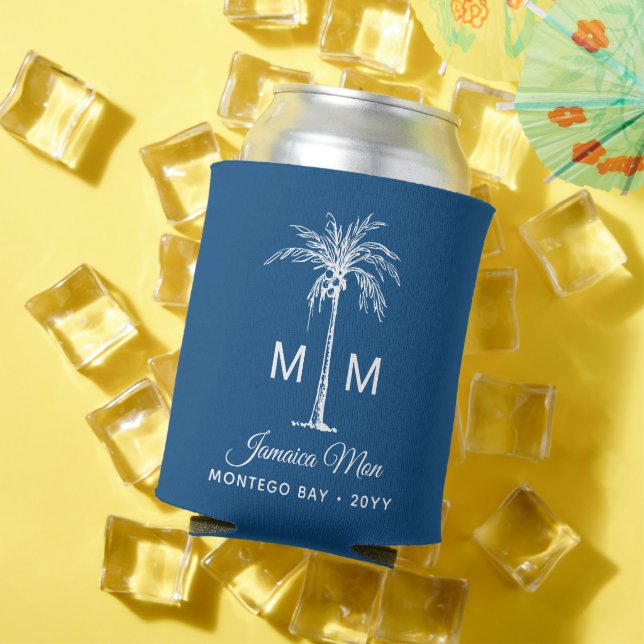 Monogram Tropical Palm Tree Personalised Can Cooler (In Situ Summer)
