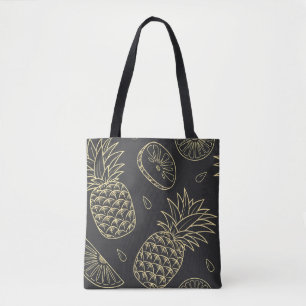 Monogram Tropical Pineapple Girly Gold black Tote Bag