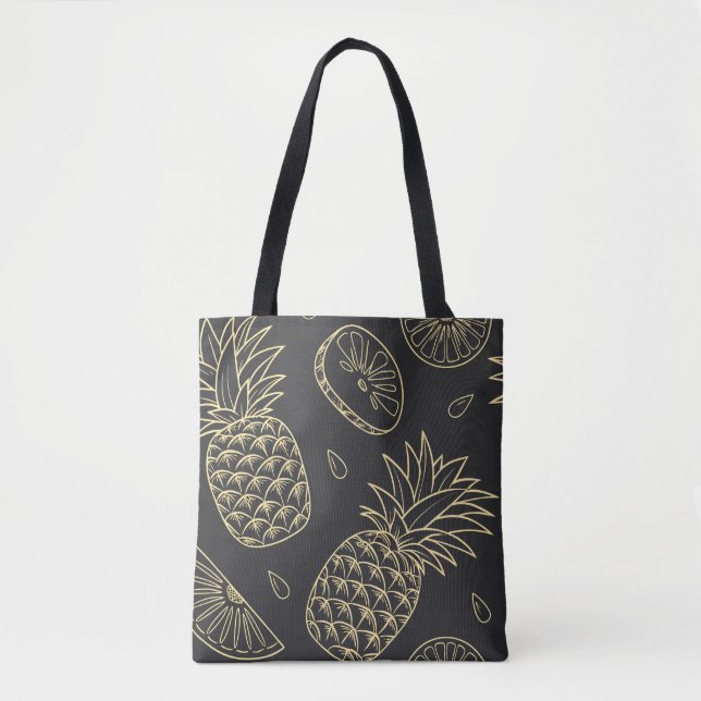 Monogram Tropical Pineapple Girly Gold black Tote Bag (Front)