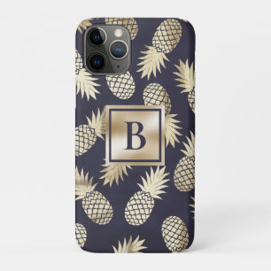 Monogram Tropical Pineapple Girly Gold Navy iPhone 11 Pro Case