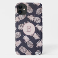 Monogram Tropical Pineapple Girly Rose Gold Navy
