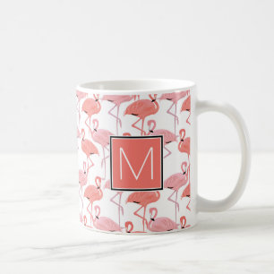 Monogram   Tropical Pink Flamingoes Coffee Mug
