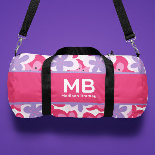 Monogram Tropical Pink Floral Personalised Name Duffle Bag