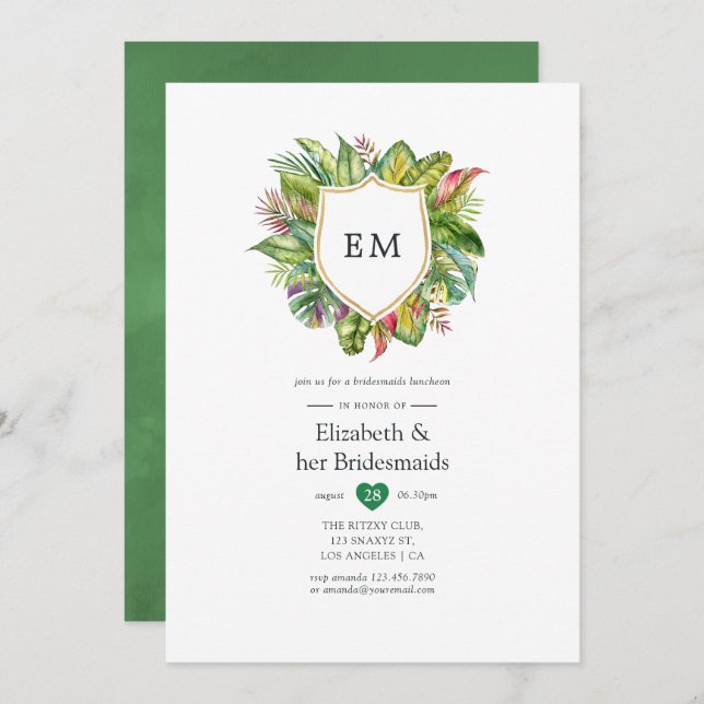 Monogram Tropical Summer Bridesmaids Luncheon Invitation (Front/Back)
