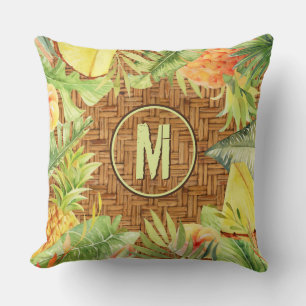 Monogram Tropical Watercolor Foral Cushion