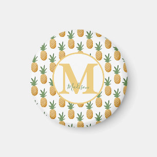 Monogram Tropical Watercolor Pineapple Magnet