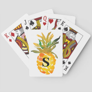 Monogram Tropical Watercolor Pineapple Playing Cards