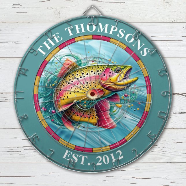 Monogram Trout Fly Fisherman Dartboard (A sporty trout is featured on the fishing themed dartboard. Makes a great gift for a fisherman.)