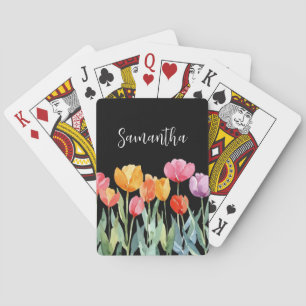 Monogram Tulips Spring Flowers Colourful & Cheerfu Playing Cards