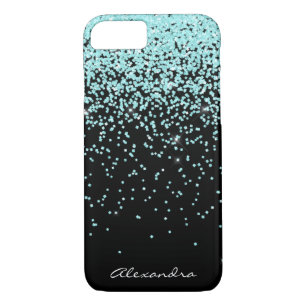 Monogram Turquoise and Black Glitter Sparkle iPhone 8/7 Case