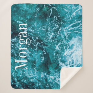 Monogram Turquoise Beach Ocean Custom Sherpa Blanket