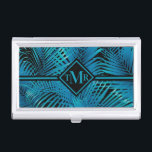 Monogram Turquoise Black Palms Business Card Holder<br><div class="desc">Tropical palm fronds in turquoise on black,  this card holder is great for business cards,  credit cards,  gift cards,  and features your monogram in chic lettering on the front. Create for yourself or give as a gift. MATCHING iPhone case,  other iPad cases and more items in our store.</div>