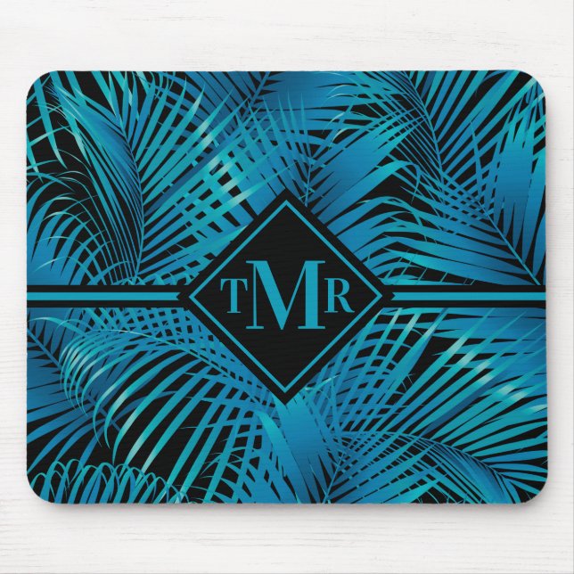 Monogram Turquoise Black Palms Mouse Mat (Front)