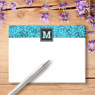 Monogram turquoise botanical leaf pattern modern post-it notes