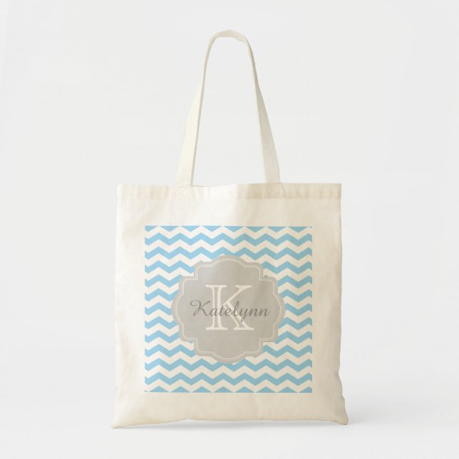 Monogram Turquoise Chevron Zigzag Custom Tote Bag (Front)